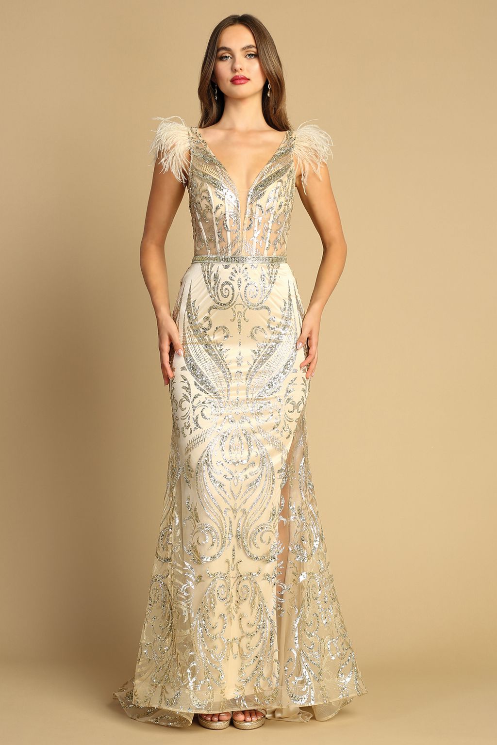 Adora 3151 Formal Long Printed Glitter Prom Dress