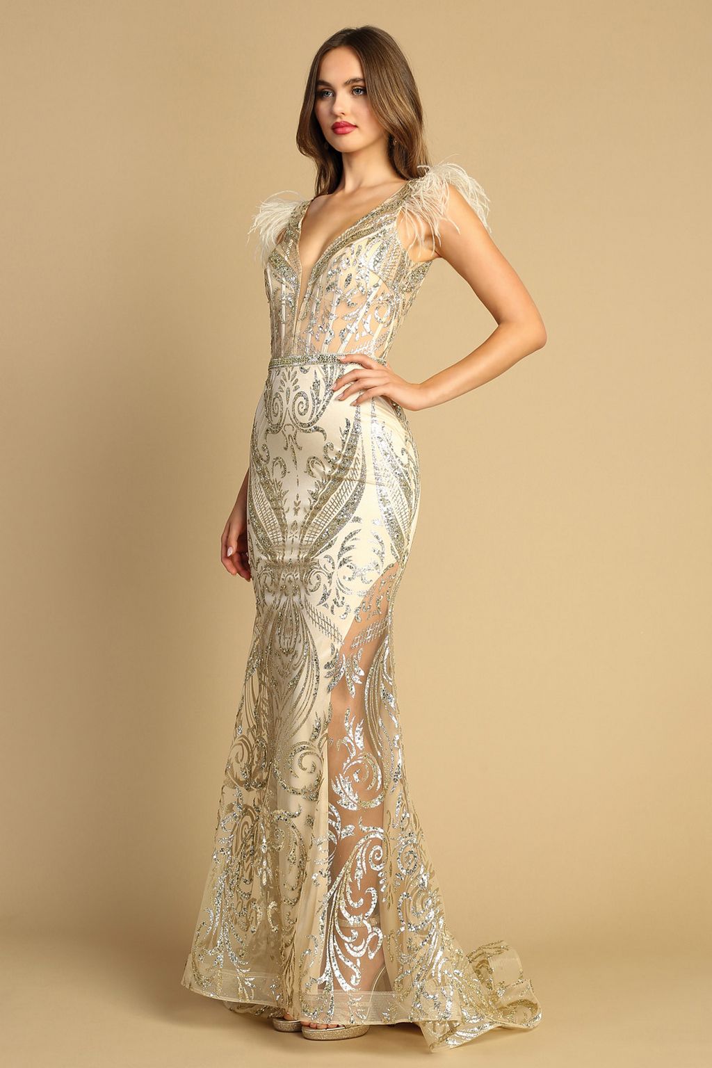 Adora 3151 Formal Long Printed Glitter Prom Dress