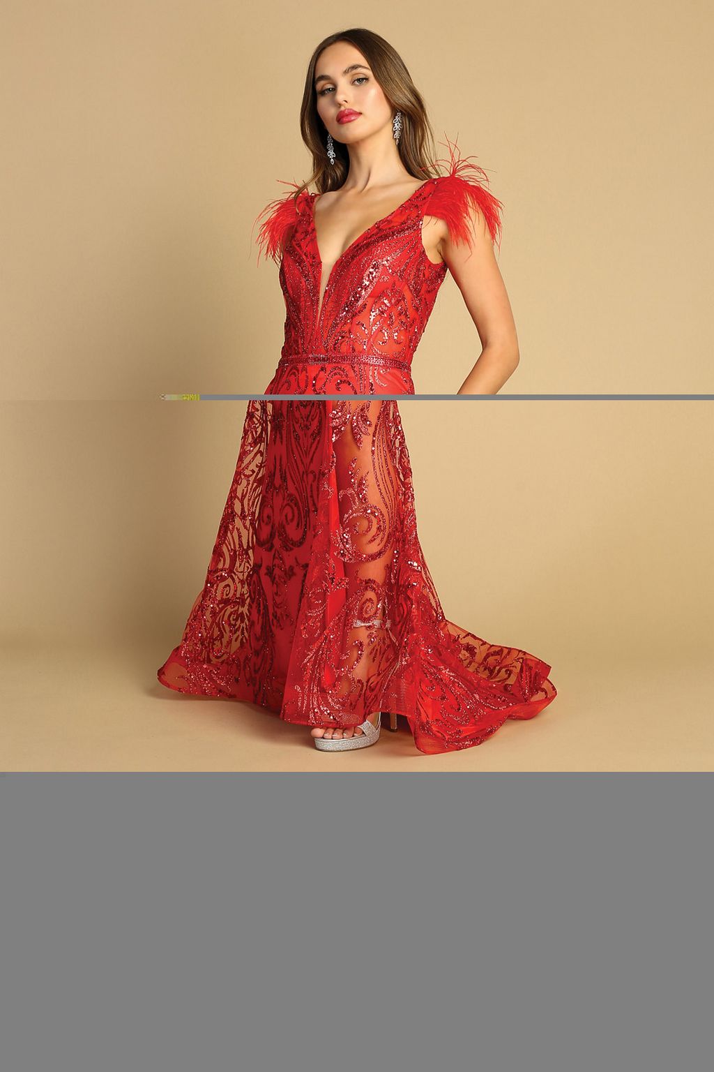 Adora 3151 Formal Long Printed Glitter Prom Dress