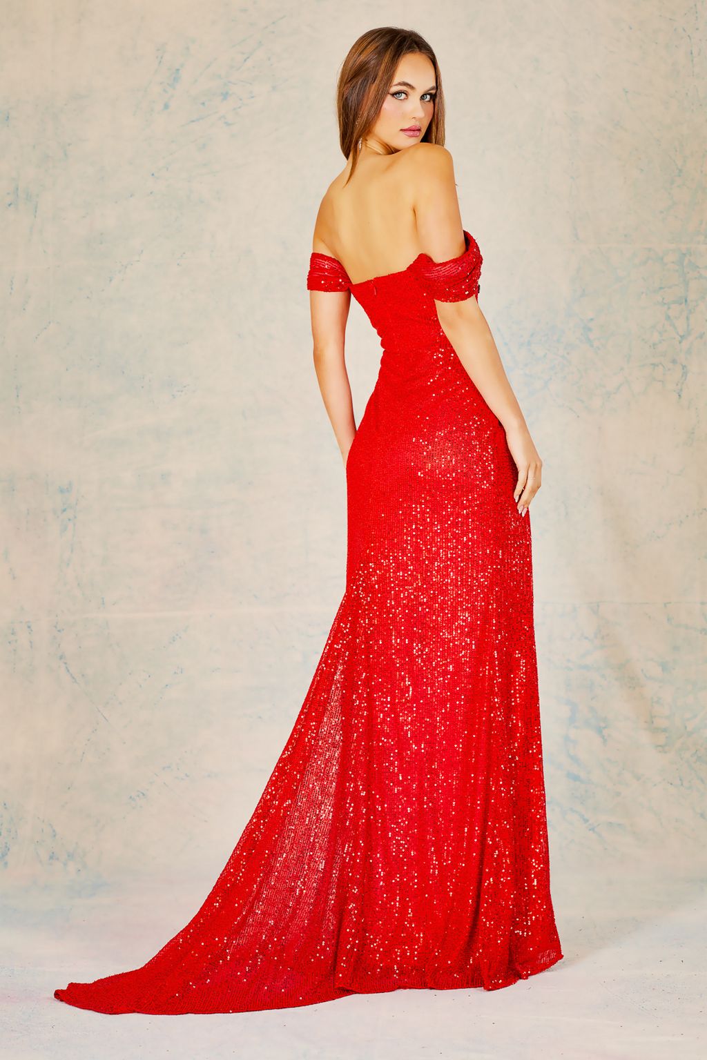 Adora 3152 Long Formal Fitted Sequin Ruched Prom Dress