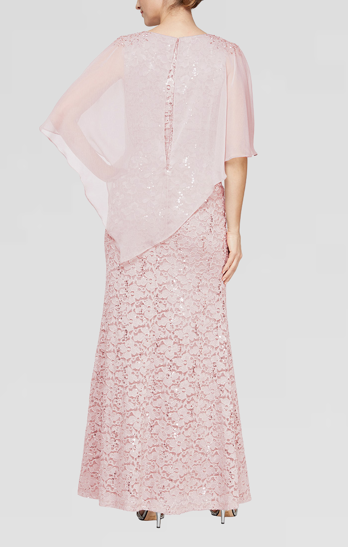 Sl Fashions Women's Sequin Lace Chiffon Caplet Gown - Buffet