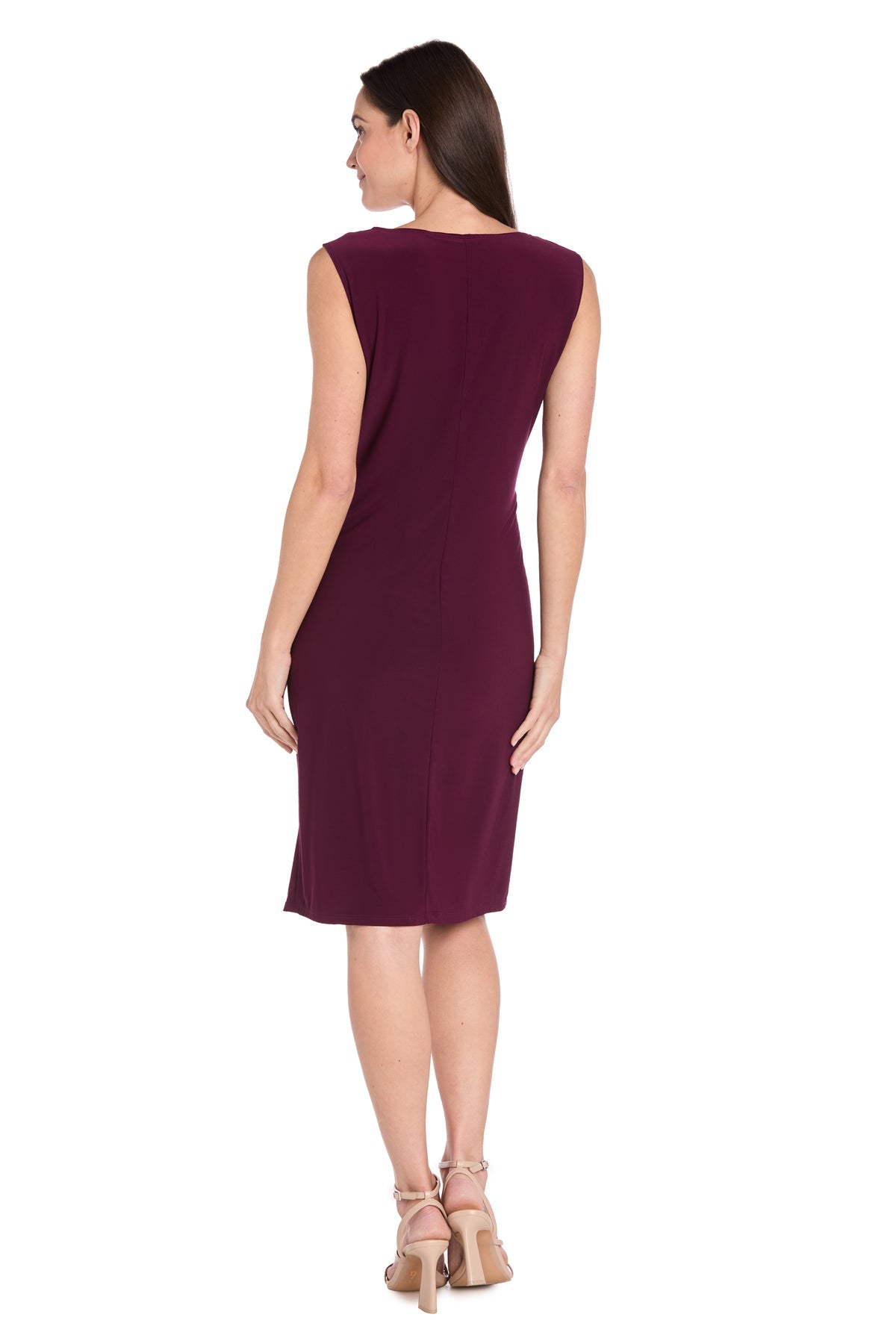 Square Neck Knee-Length Chiffon Cocktail Dress with Jacket by R&M Richards 3162P in Wine