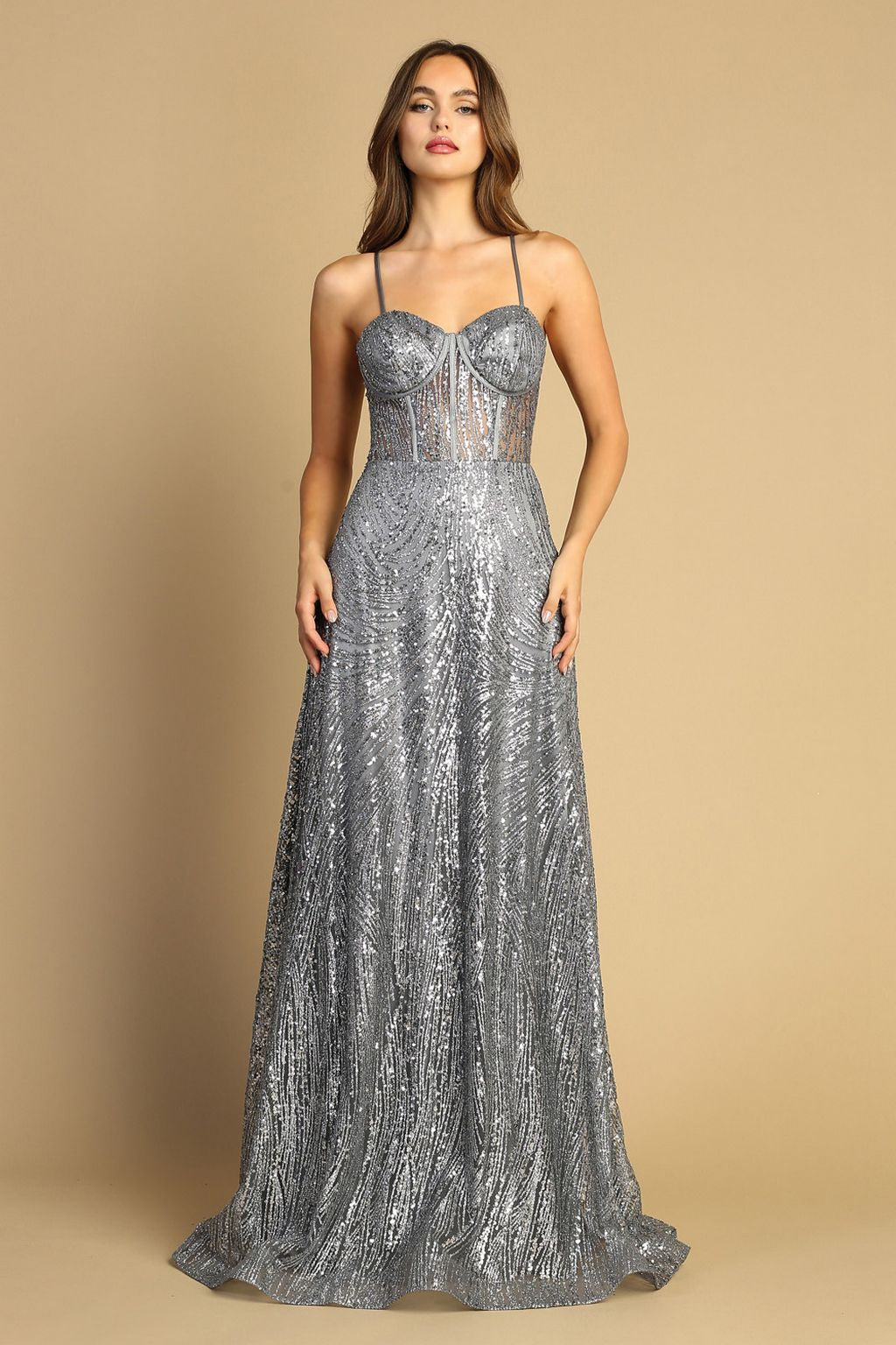 charcoal grey formal dresses Adora Design 3167 Long Glitter Print Corset Aline Prom Dress Opulessa Women's Sequin Spaghetti 59% Viscose 21% Cotton 20% Modal jersey / 100% cotton this gown combines timeless Size:US 24