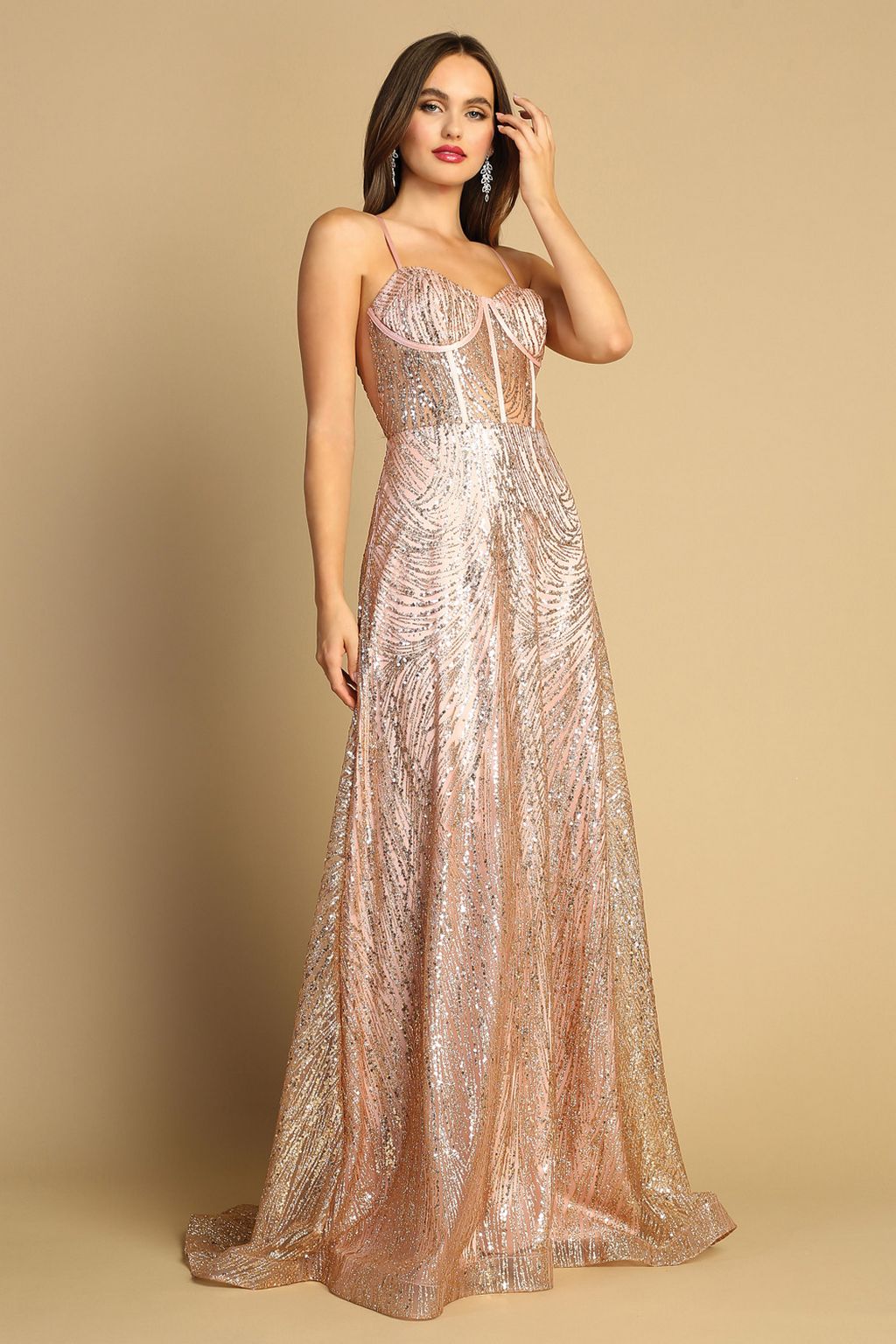 Adora Design 3167 Glitter Print Lace Corset A-Line Prom Gown | Formal Dress Shops Charcoal / M Adora Design 3167 Glitter Print Lace Corset A-Line Prom Gown | Formal Dress Shops Charcoal / M