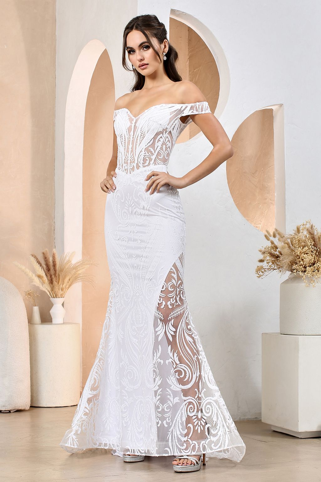 Adora 3168 Long Mermaid Glitter Print Wedding Dress