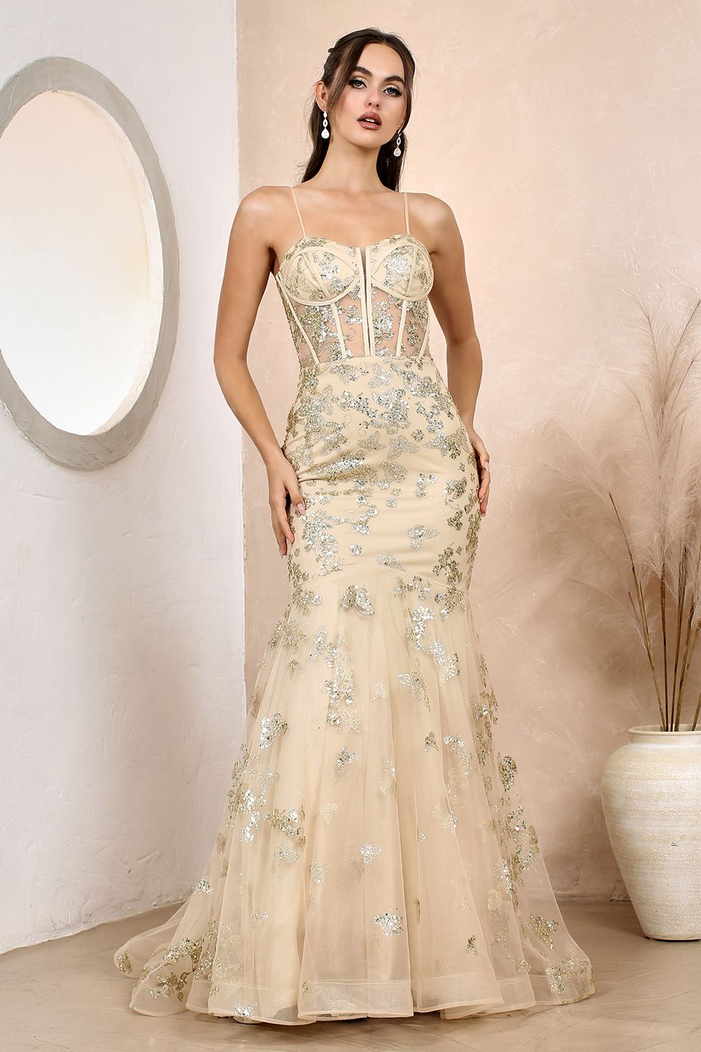 Adora 3179 Corset Long Mermaid Formal Glitter Prom Dress