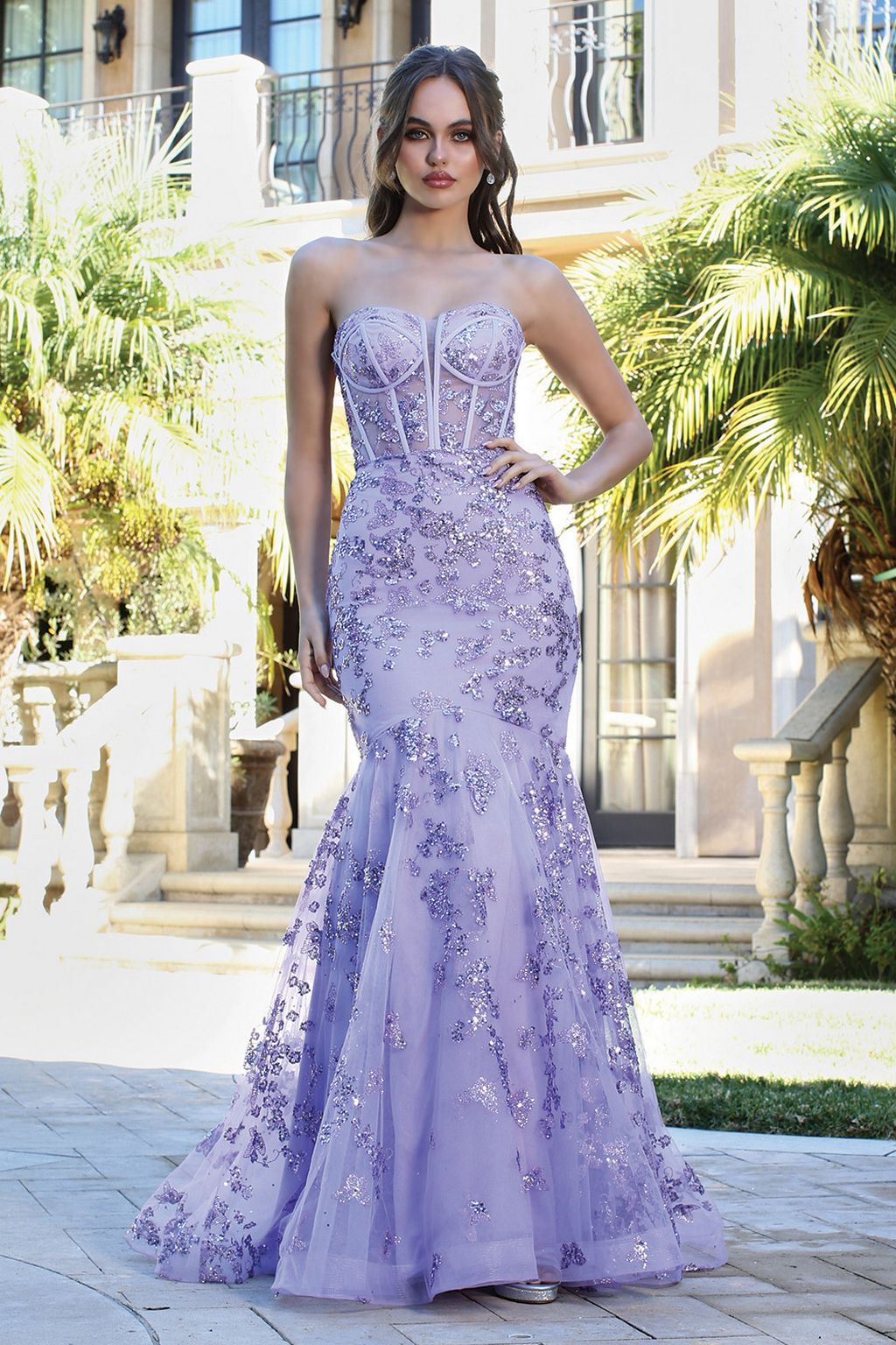 Adora 3179 Corset Long Mermaid Formal Glitter Prom Dress