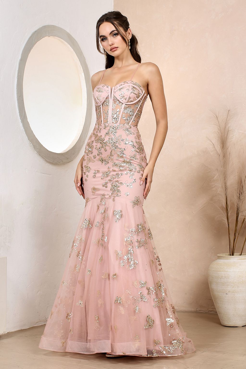 Adora 3179 Corset Long Mermaid Formal Glitter Prom Dress