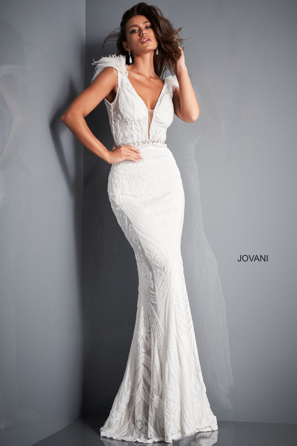 Jovani 3180 Long Pattern Sequin Wedding Dress