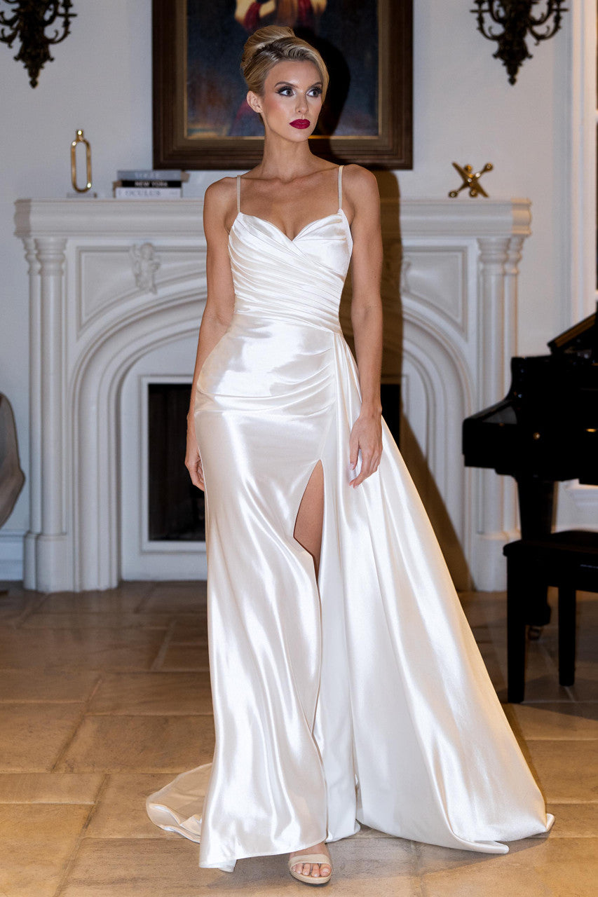 Wedding Dresses Long Fitted Pleated Wedding Dress Lenovia 8413 Ivory