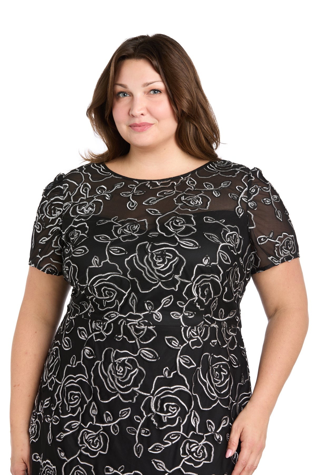 R&M Richards 3188W Short Plus Size Floral Midi Cocktail Dress