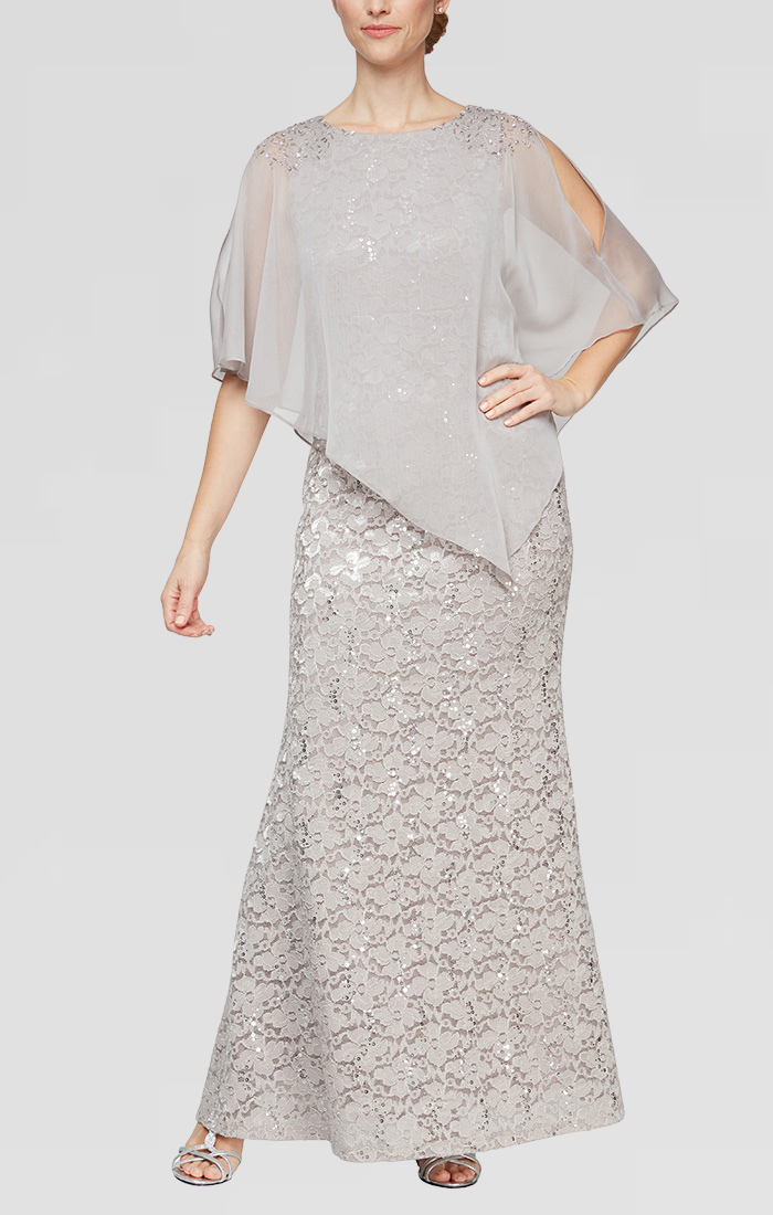 SL Fashions 9213121 Petite Long Lace Dress