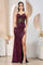 Prom Dresses Fitted Long Prom Slit Sequin Formal Evening Dress  Fuchsia/Black