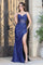 Prom Dresses Fitted Long Prom Slit Sequin Formal Evening Dress  Navy
