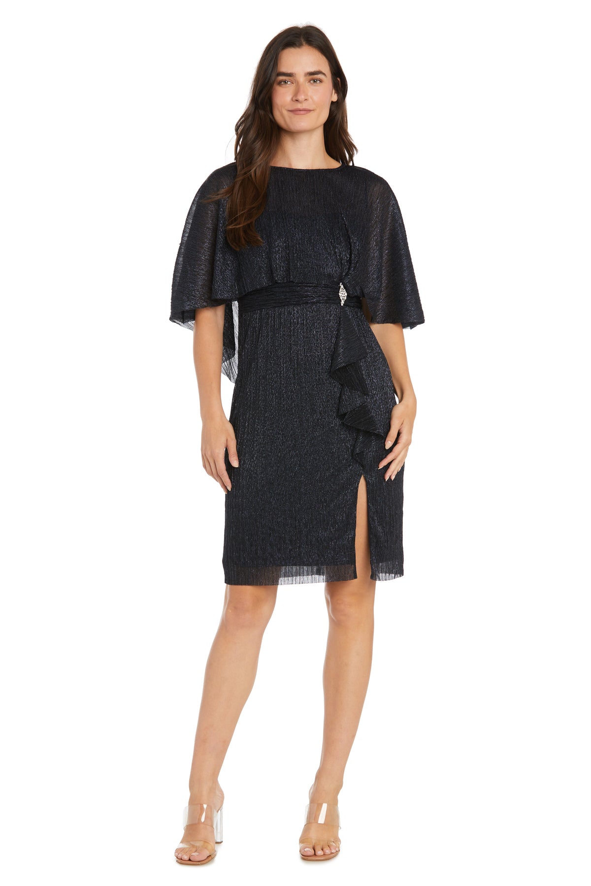 Cocktail Dresses Short Ruffle Cocktail Caplet Dress Navy
