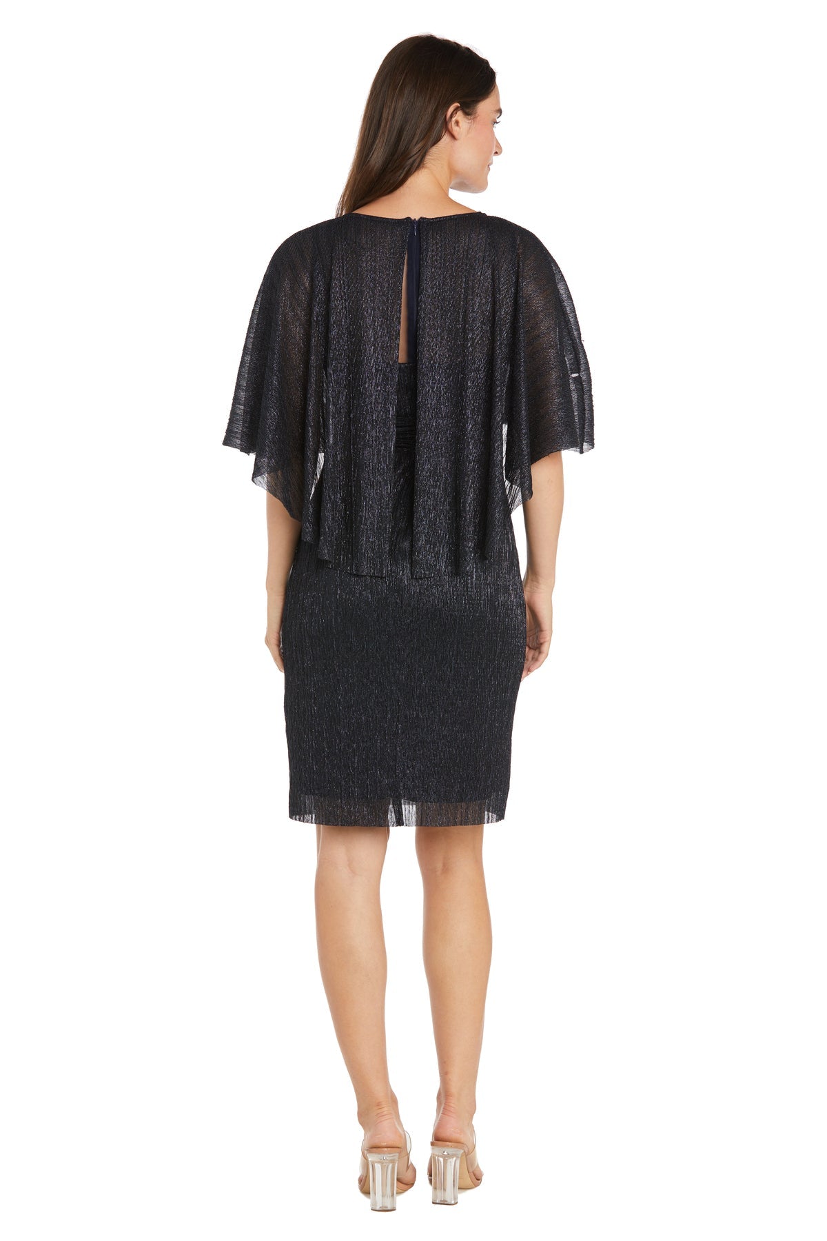 Cocktail Dresses Short Ruffle Cocktail Caplet Dress Navy