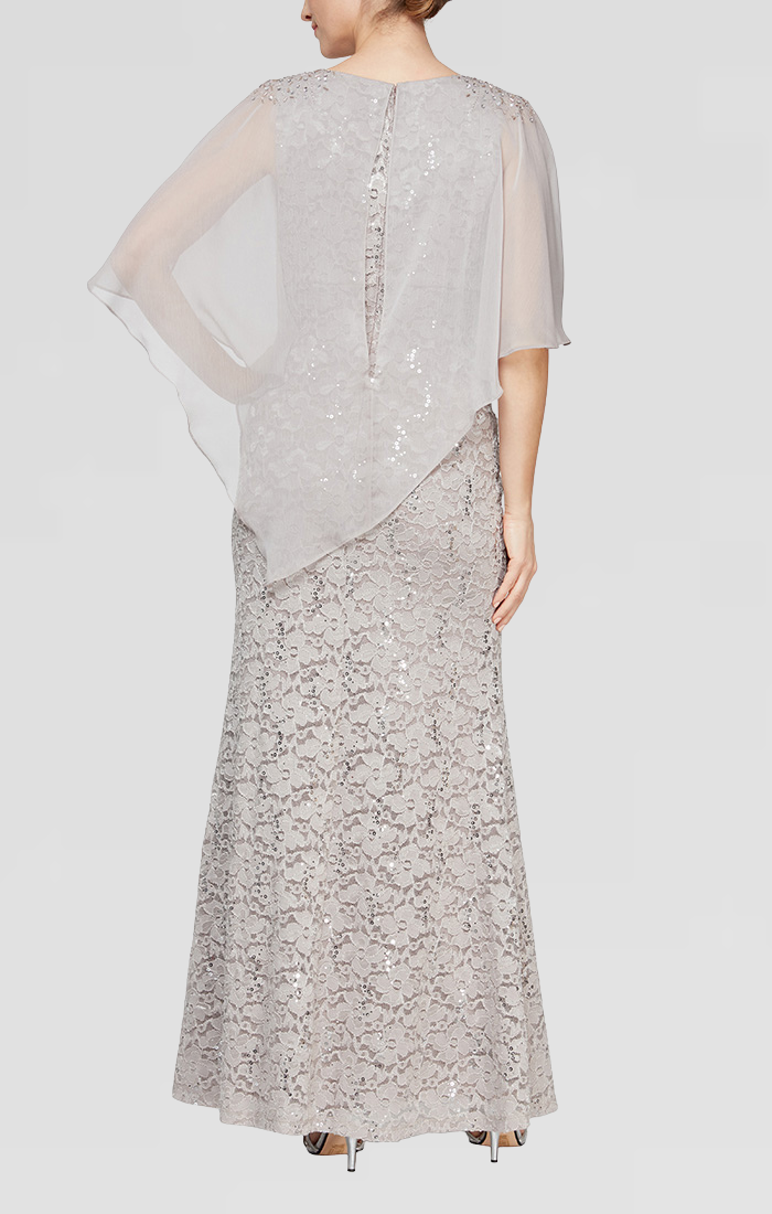 SL Fashions 9213121 Petite Long Lace Dress