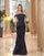 Formal Dresses Long Fitted Ruffle Formal Evening Dress Navy