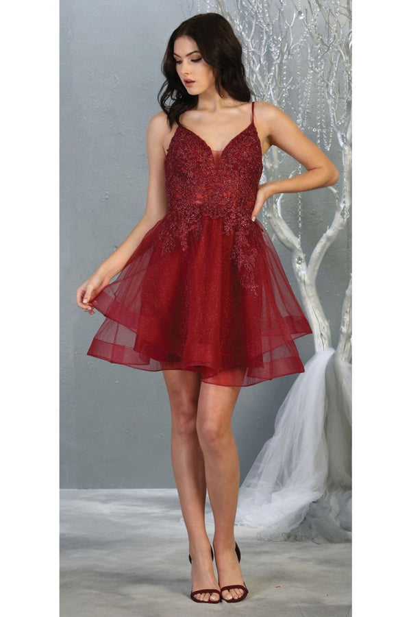 V-Neck Mini Short Tulle Cocktail A-Line May Queen 1816