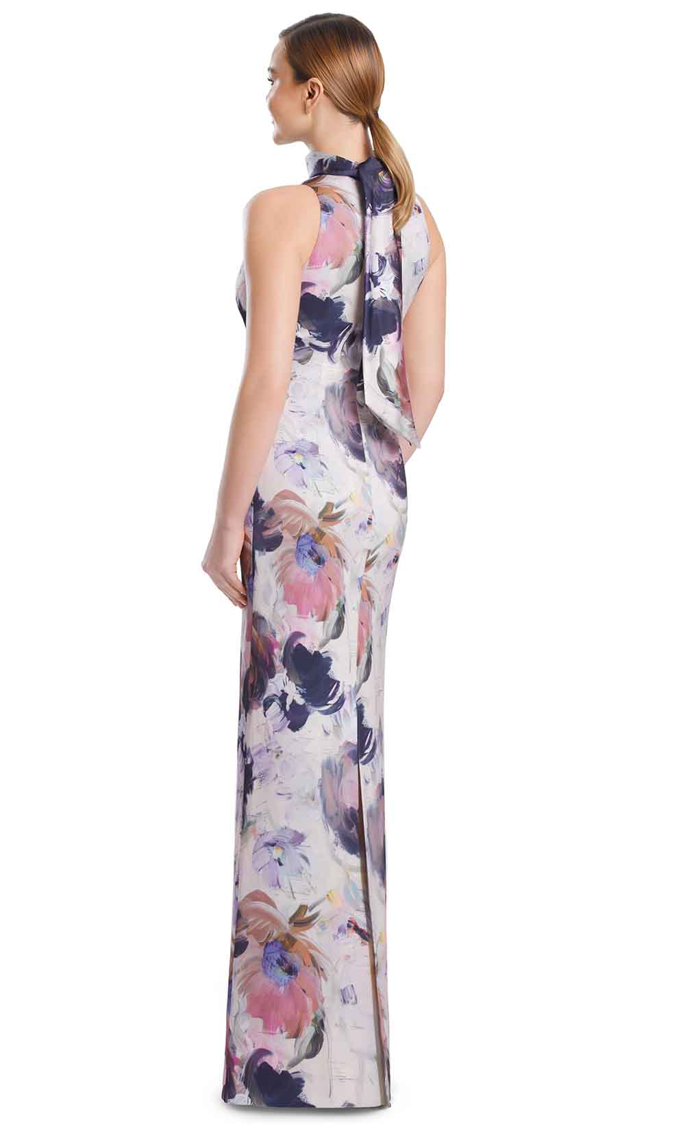 High Neck Sleeveless Floral Print Gown by Alexander by Daymor 3201S26 in Almond/Multi
