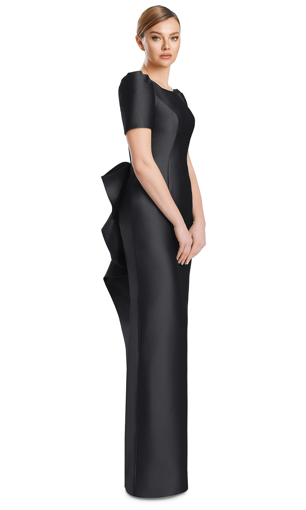 Scoop Neck Long Duchess Satin Evening Gown by Alexander by Daymor 3202S26 in Black
