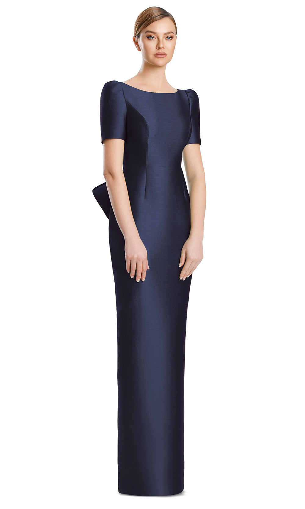 Scoop Neck Long Duchess Satin Evening Gown by Alexander by Daymor 3202S26 in Navy
