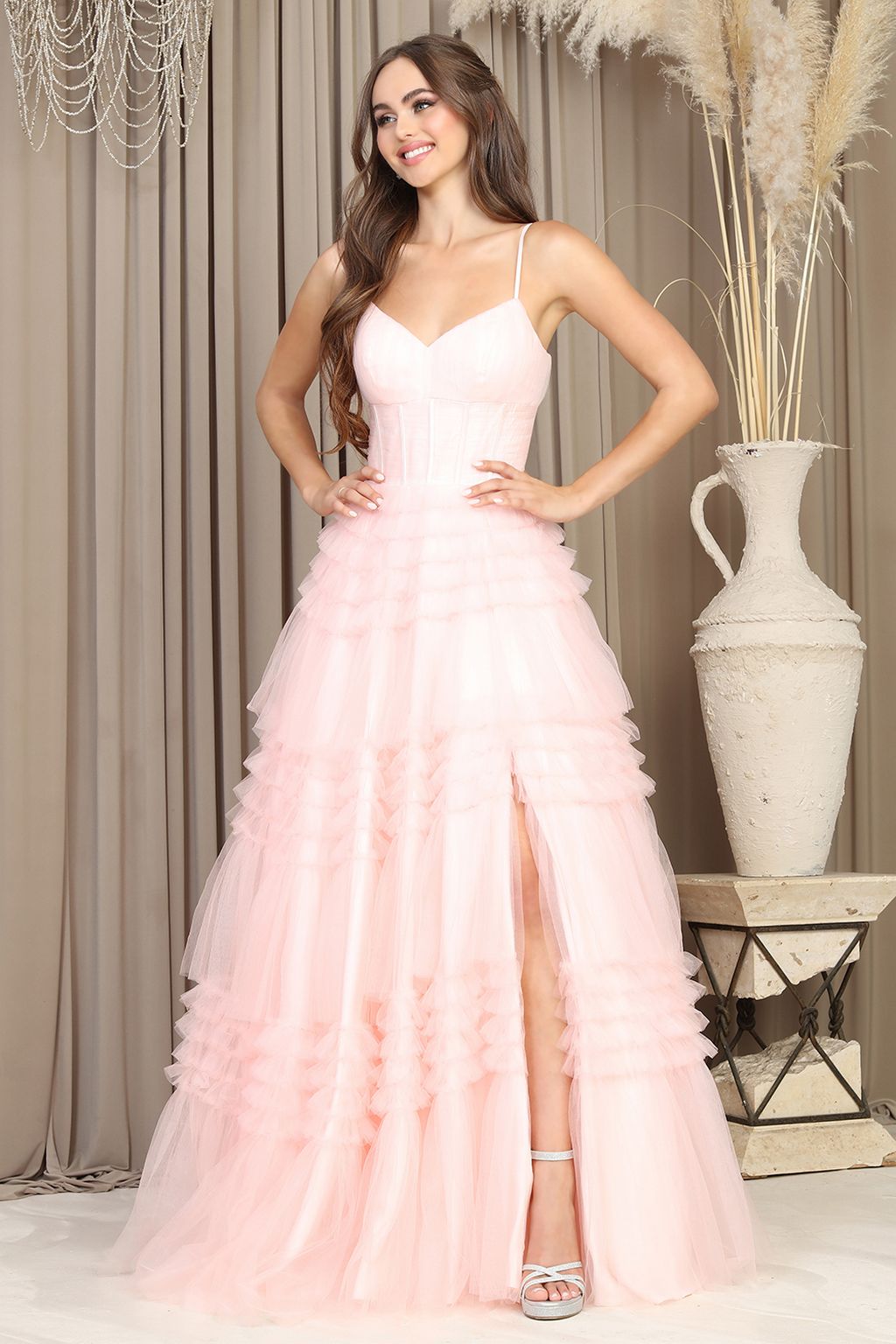 Adora 3202 Long Formal Layered Ruffle Prom Dress