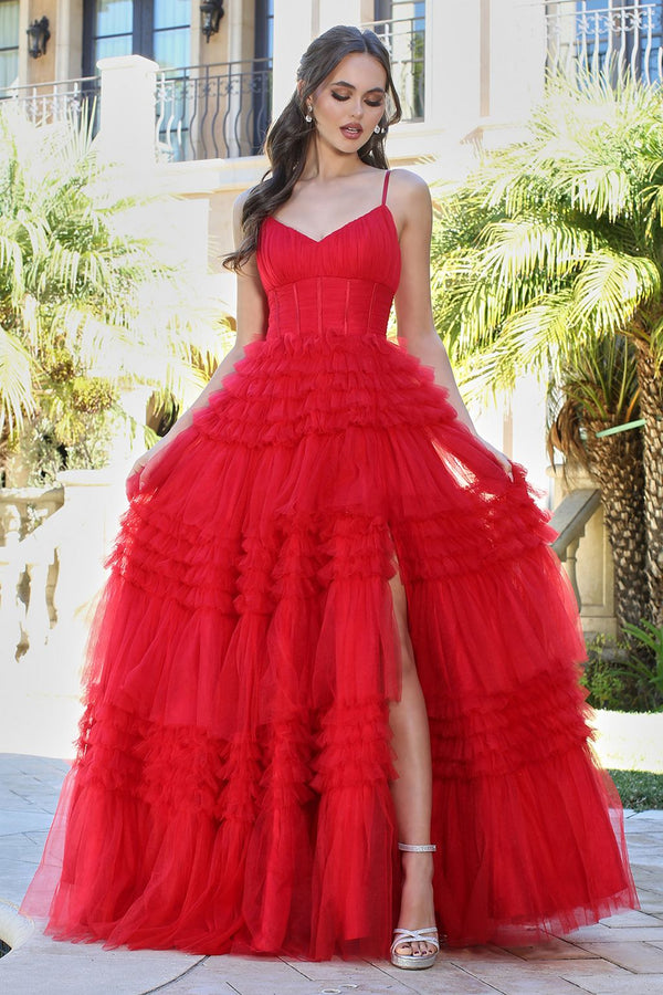 Adora 3202 Long Formal Layered Ruffle Prom Dress