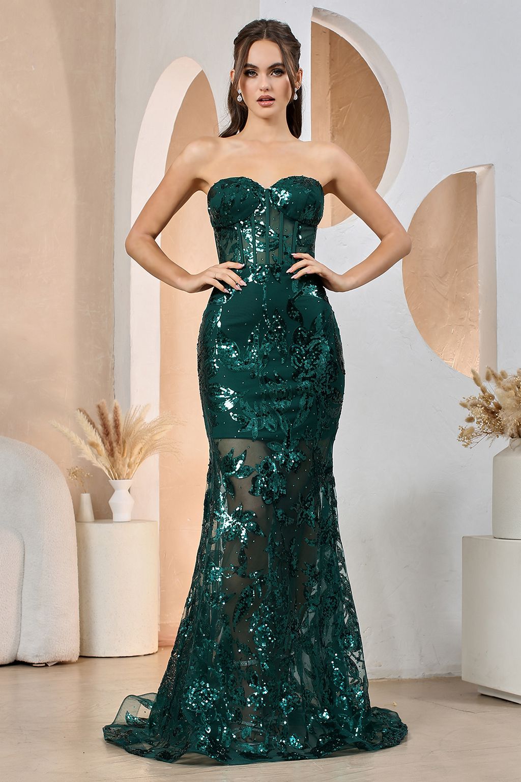 Prom Dresses Prom Long Mermaid Sequin Print Formal Dress Emerald