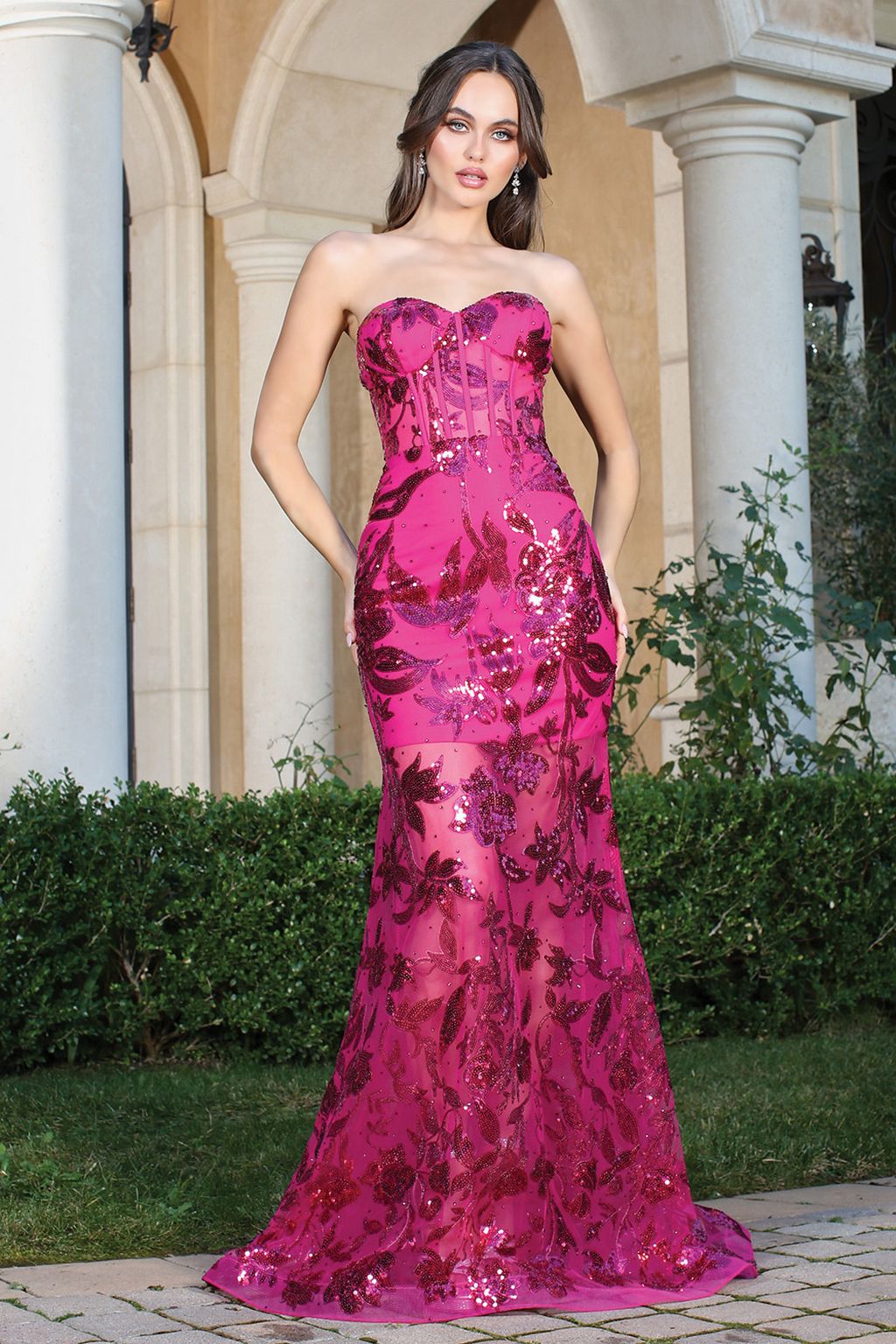 Prom Dresses Prom Long Mermaid Sequin Print Formal Dress Fuchsia