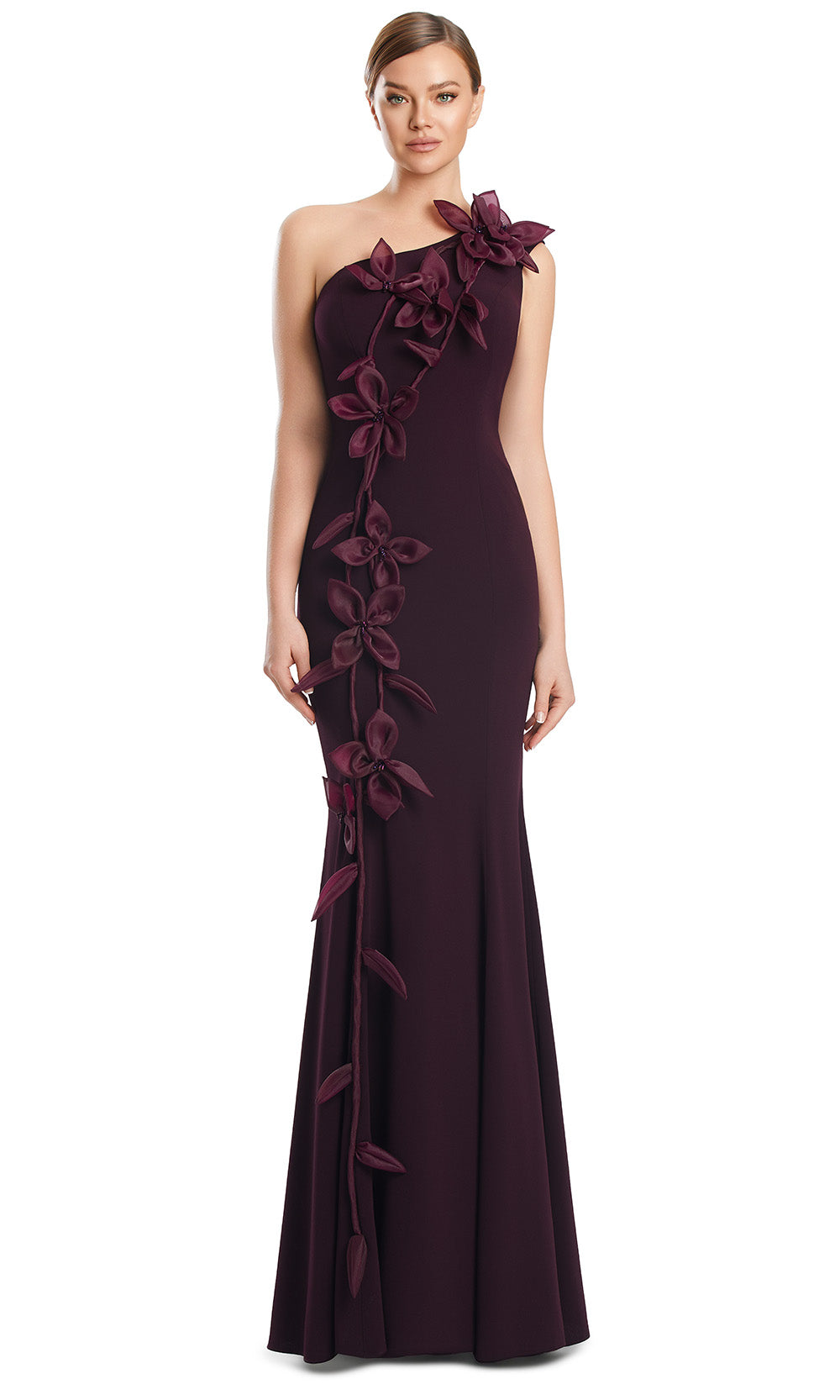 One Shoulder Long Crepe Evening Gown by Alexander by Daymor 3208S26 in Aubergine
