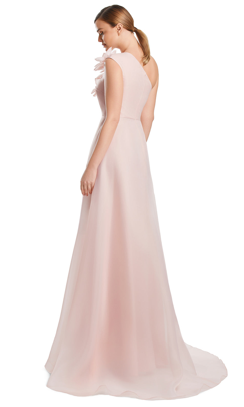 One Shoulder Long Satin Formal Gown by Alexander by Daymor 3209S26 in Blush