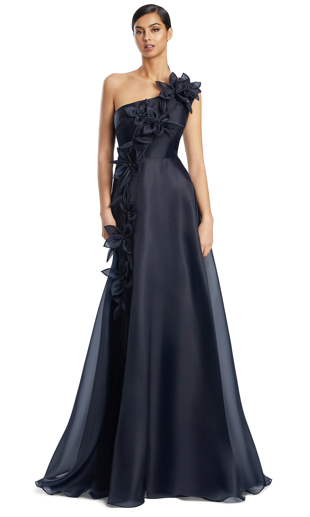 One Shoulder Long Satin Formal Gown by Alexander by Daymor 3209S26 in Navy