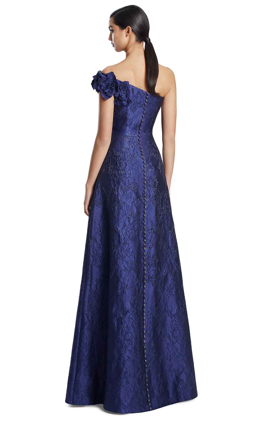 One-Shoulder Long Lace Evening Gown by Alexander by Daymor 3210S26 in Navy/Midnite
