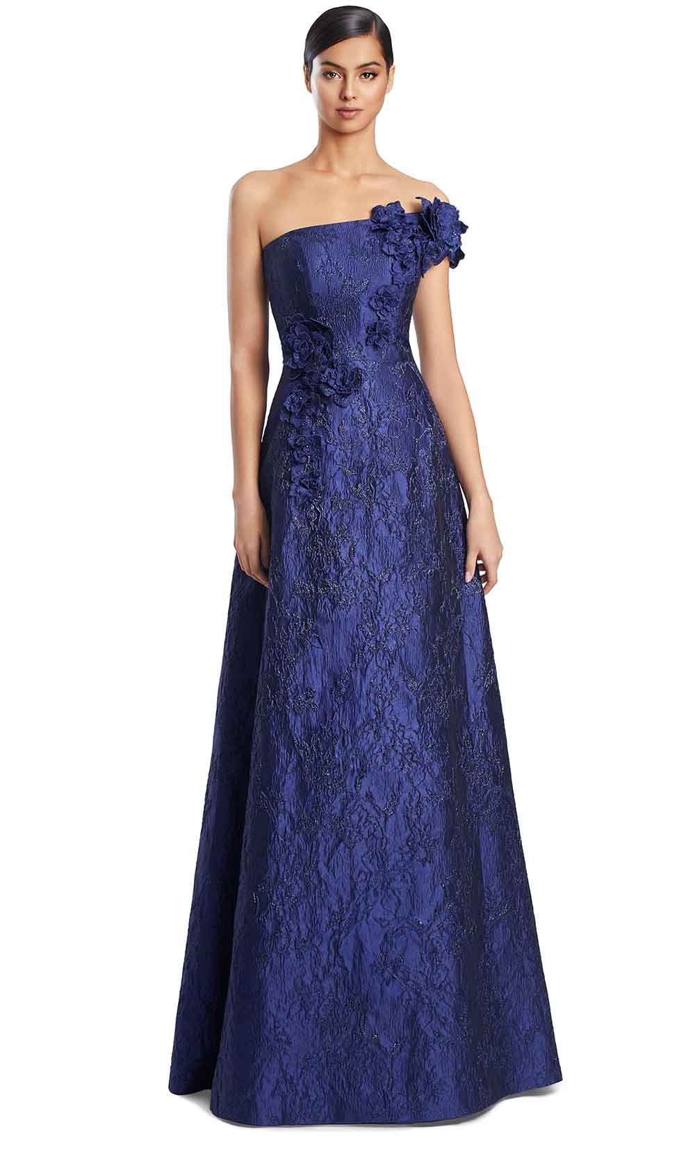 One-Shoulder Long Lace Evening Gown by Alexander by Daymor 3210S26 in Navy/Midnite