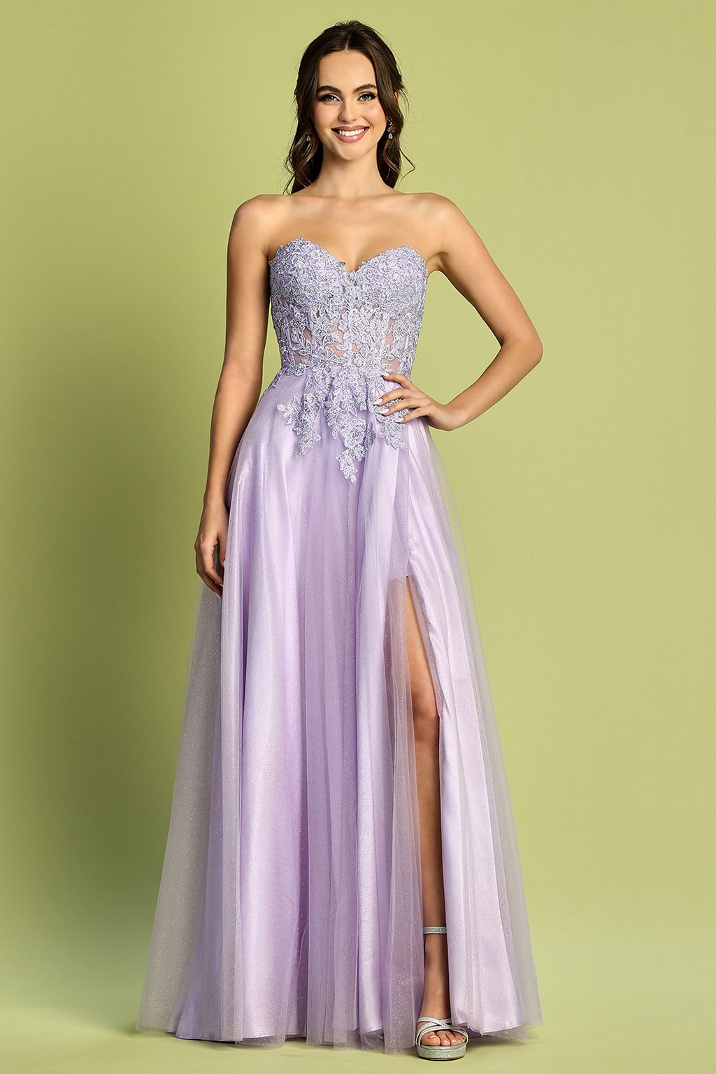Adora 3211 A Line Long Glitter Formal Corset Prom Dress