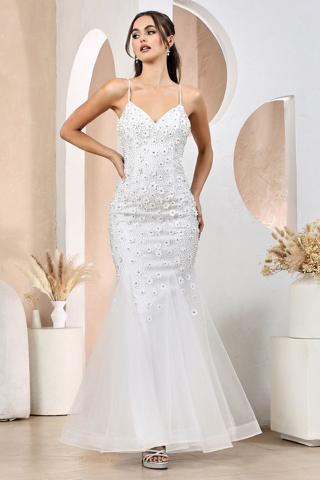 Adora 3212 Long Mermaid Beaded Floral Wedding Dress
