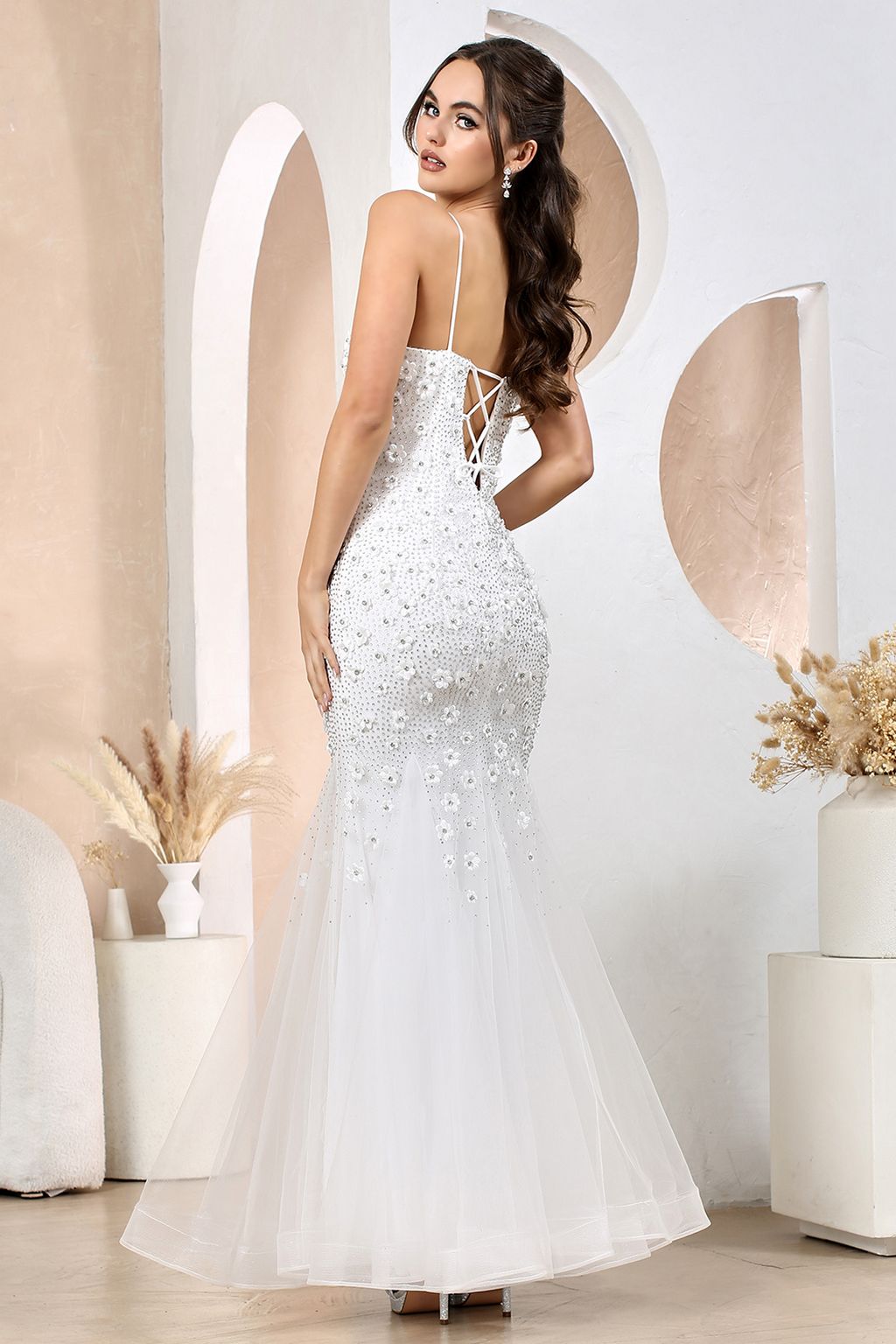 Wedding Dresses Long Mermaid Beaded Floral Wedding Dress Off White