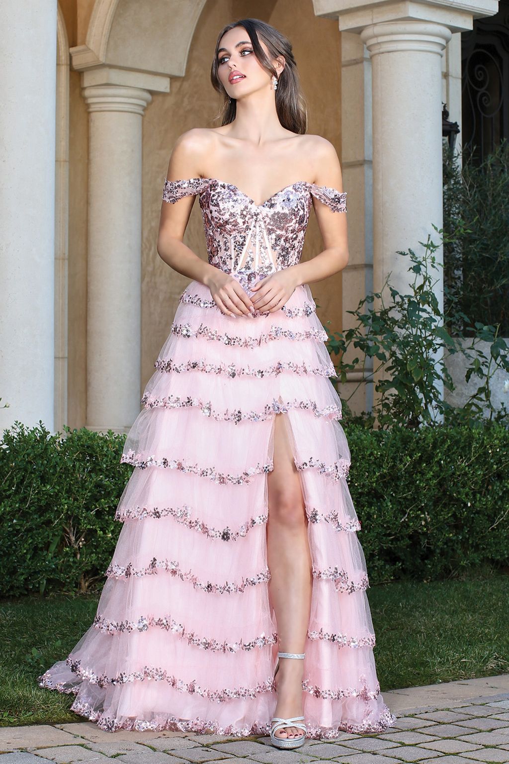 Adora 3213 A Line Sequin Long Formal Prom Dress