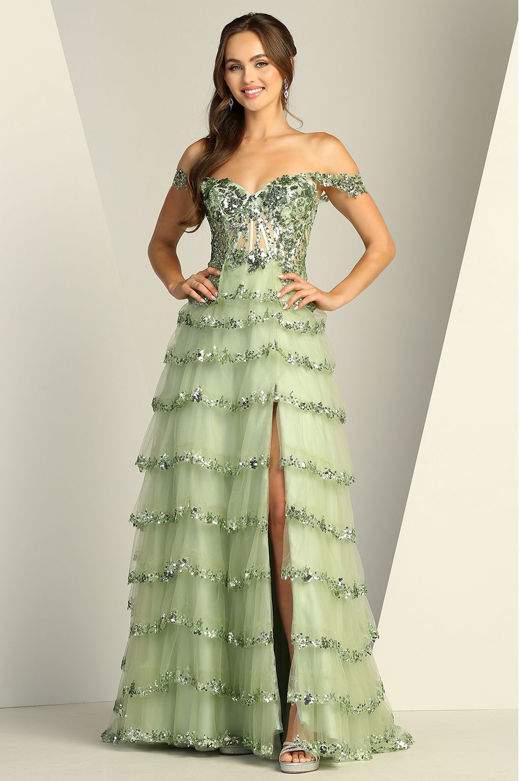 Adora 3213 A Line Sequin Long Formal Prom Dress