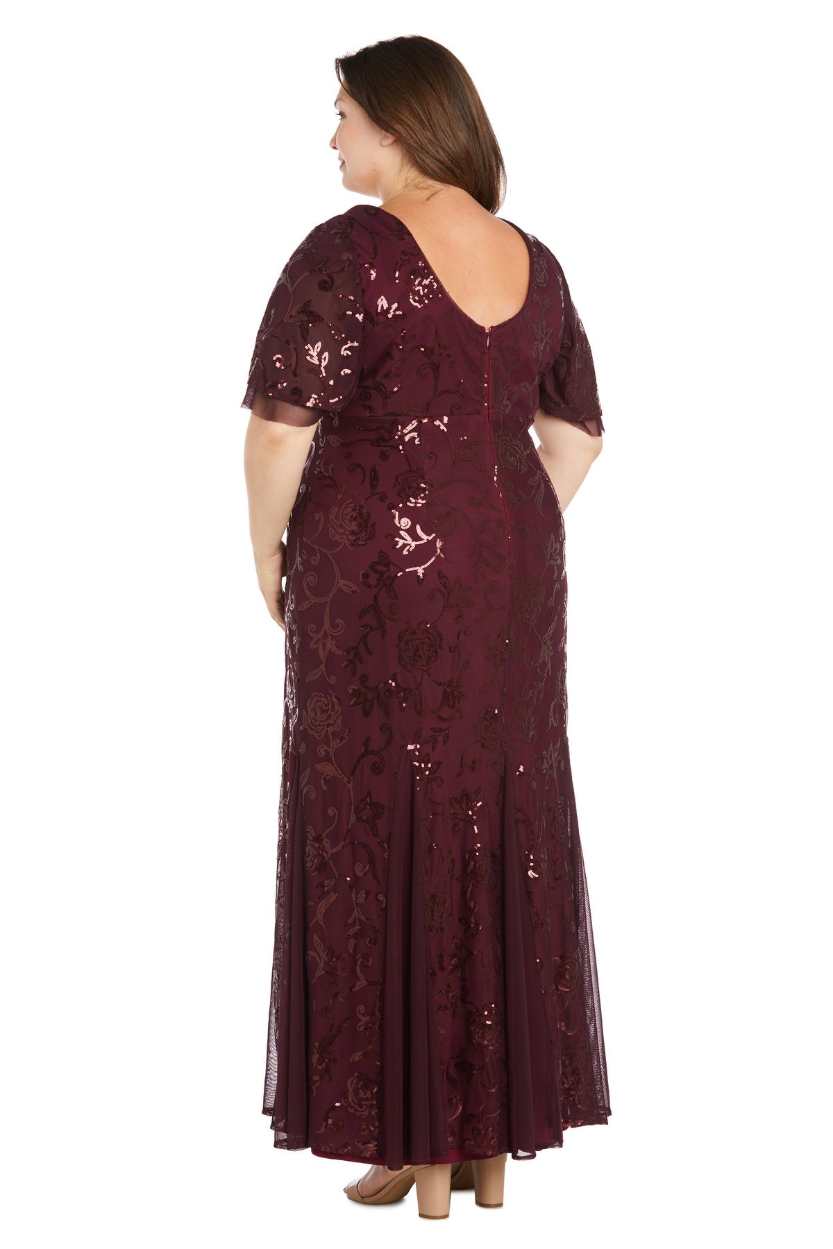 R&M Richards 3215W Floral Sequin Long Formal Plus Size Dress