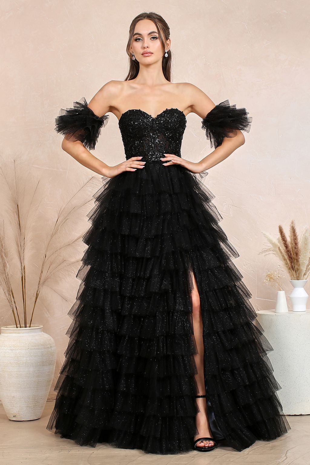 Adora 3215 Long Formal A Line Corset Glitter Prom Dress