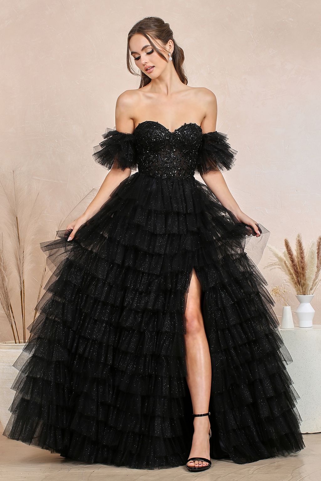 Adora 3215 Long Formal A Line Corset Glitter Prom Dress