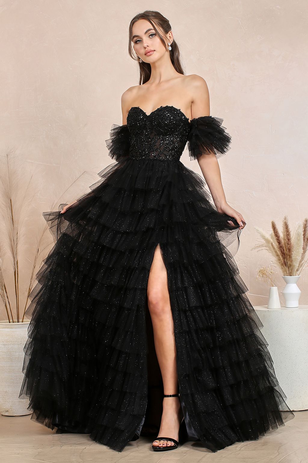 Adora 3215 Long Formal A Line Corset Glitter Prom Dress