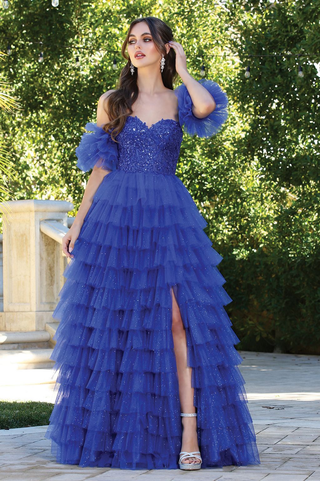 Adora 3215 Long Formal A Line Corset Glitter Prom Dress