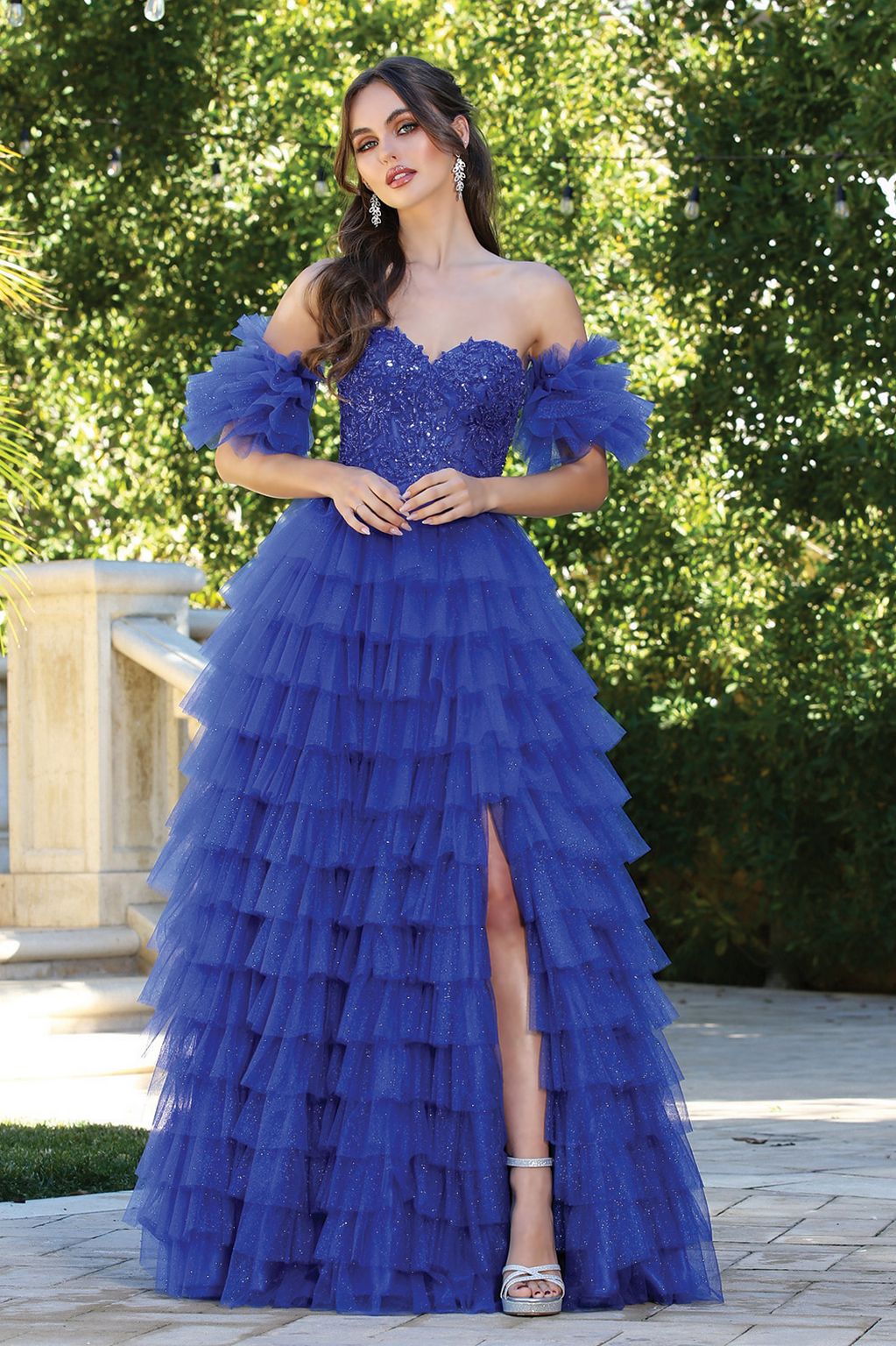 Adora 3215 Long Formal A Line Corset Glitter Prom Dress