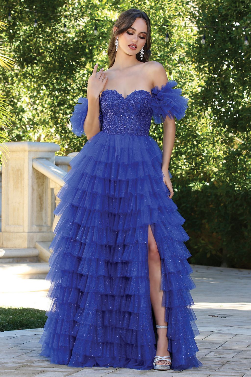 Adora 3215 Long Formal A Line Corset Glitter Prom Dress