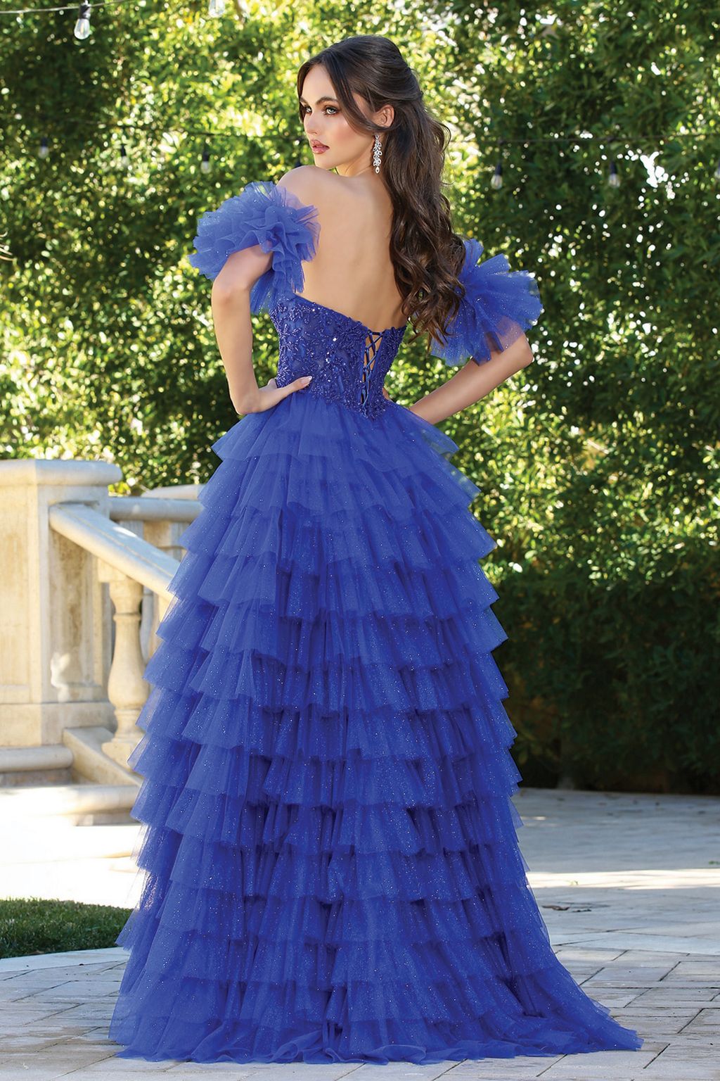 Adora 3215 Long Formal A Line Corset Glitter Prom Dress