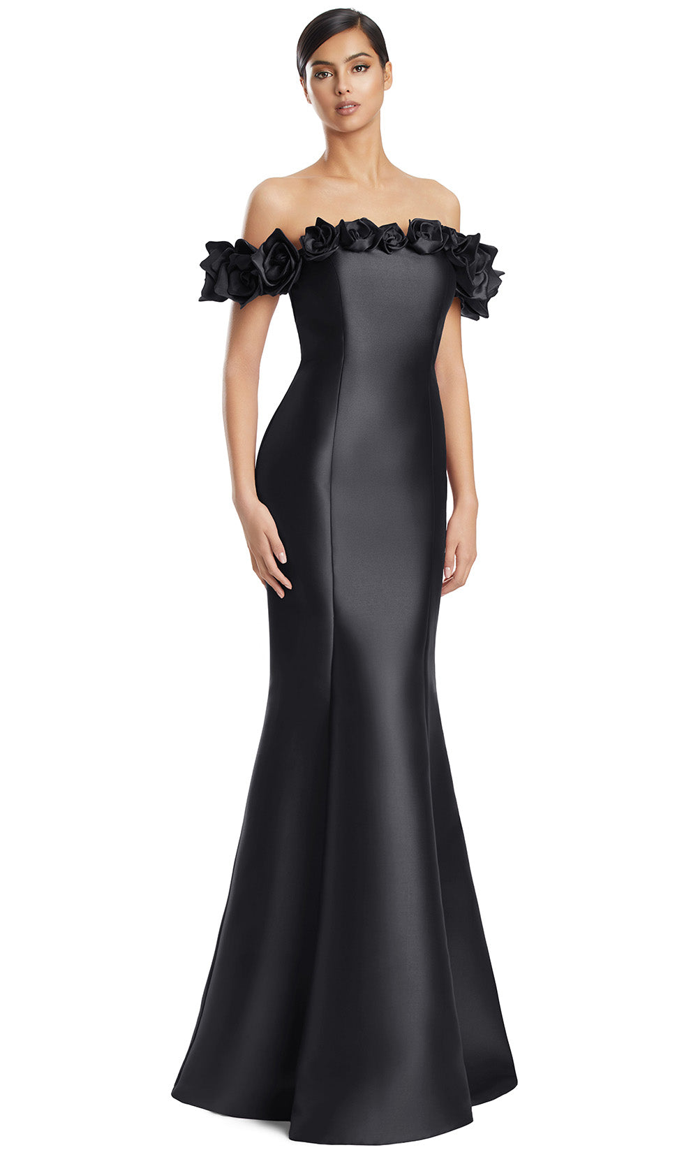 Off-Shoulder Long Floral Gown by Alexander by Daymor 3217S26 in Black
