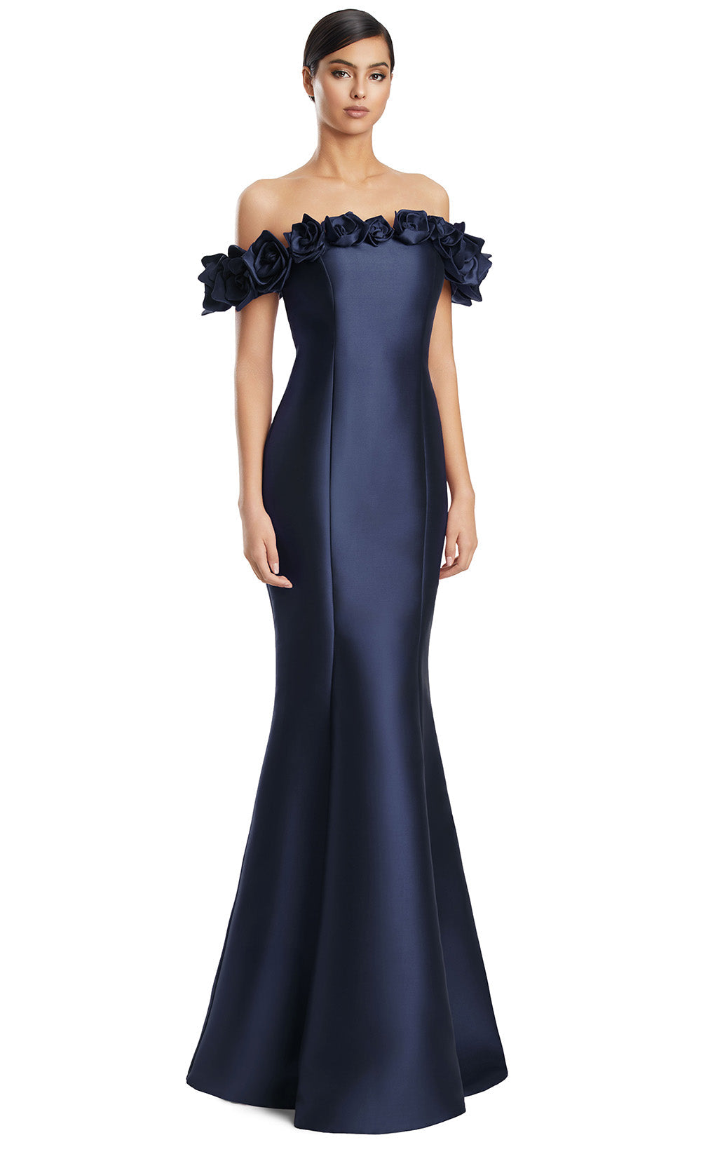 Off-Shoulder Long Floral Gown by Alexander by Daymor 3217S26 in Navy
